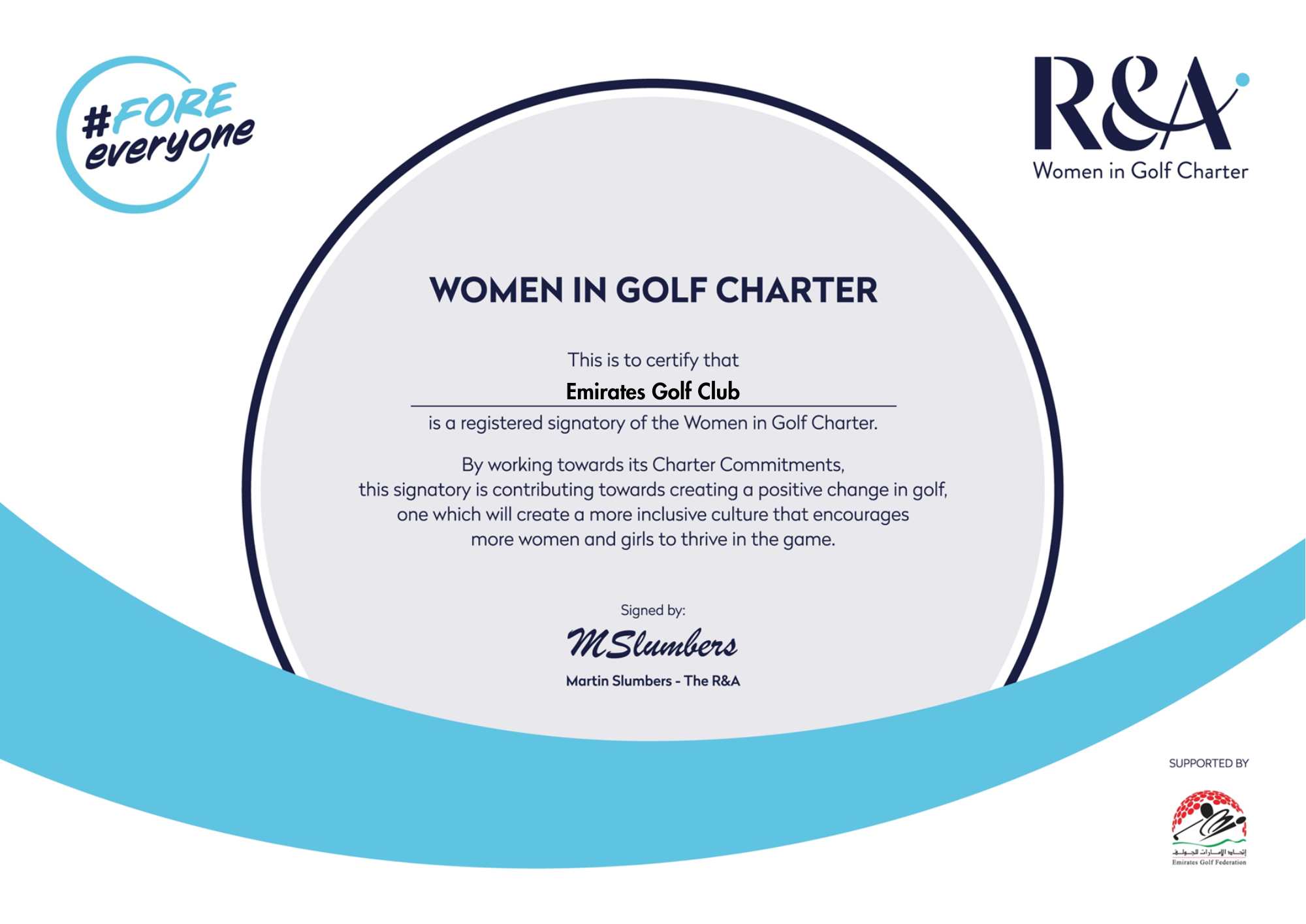 RA Certificate Emirates Golf Club
