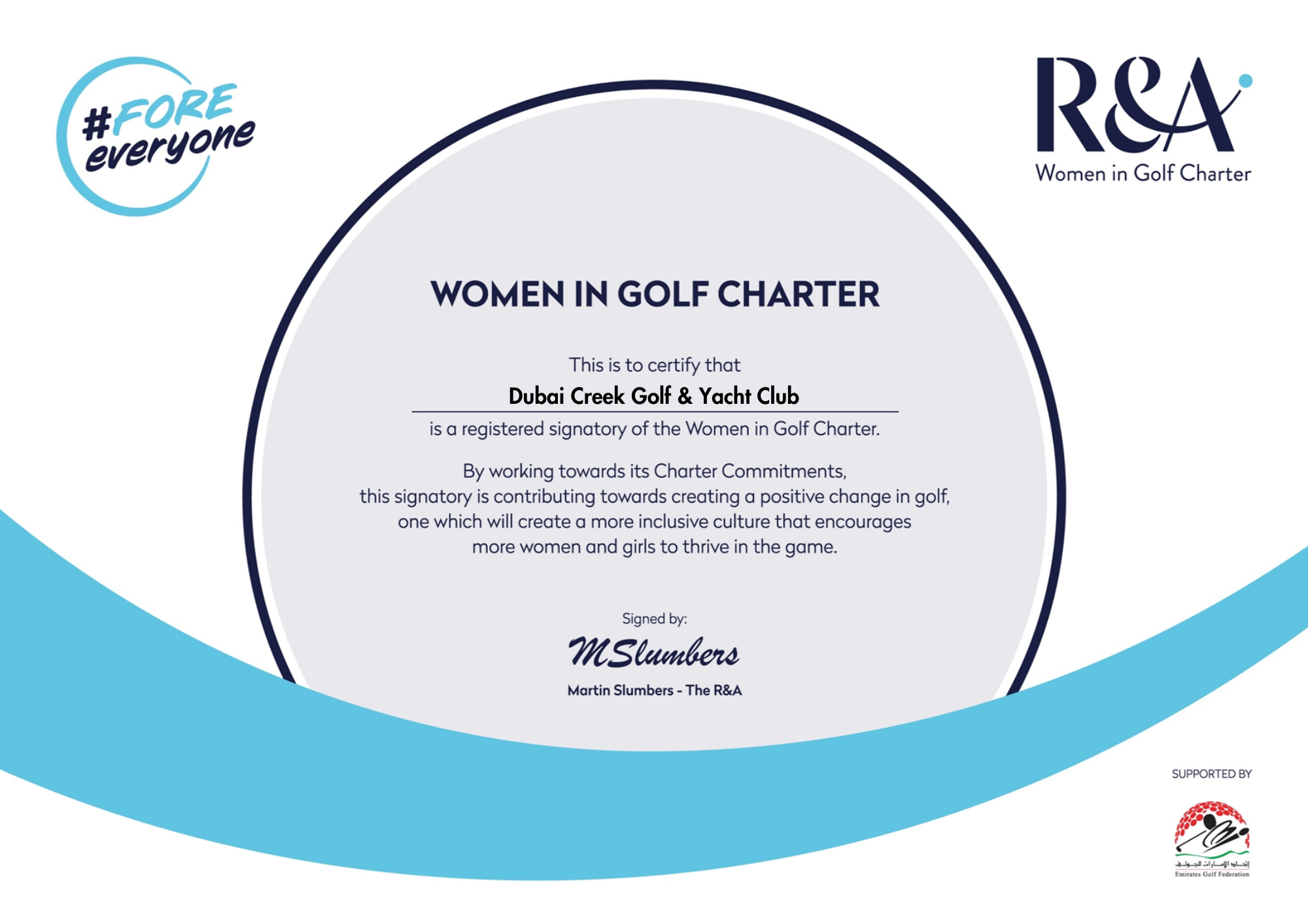 RA Certificate Dubai Creek Golf Club
